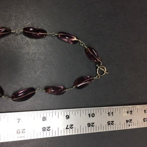 Y Drop Necklace Purple Organic Chunky Translucent Silver Chain Retro Boho Soft - Picture 6 of 7
